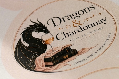 Étiquette personnalisée imprimée par Variaprint pour le club de lecture Dragons & Chardonnay.